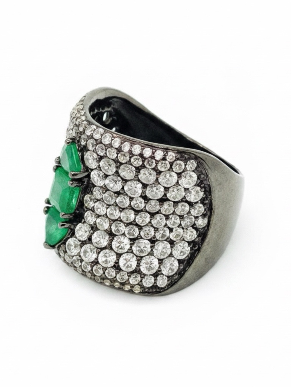 Graciela Gems 925 Emerald and Zircon Wide Band Ring QVC